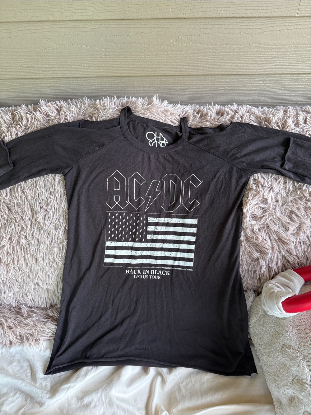 AC/DC women’s Black Graphic Tee with American Flag